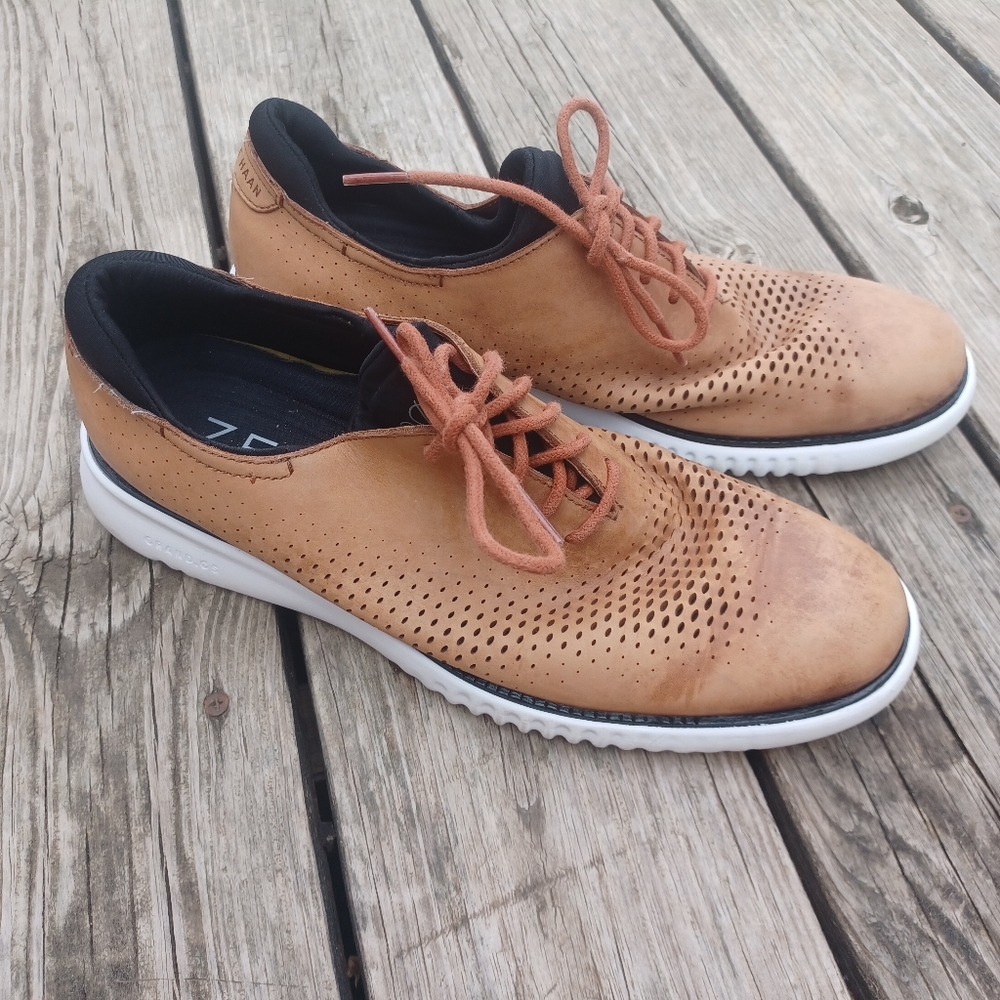 Cole Haan ZerøGrand Men’s 9M Tan Leather Oxford Sneakers Lightweight Comfort